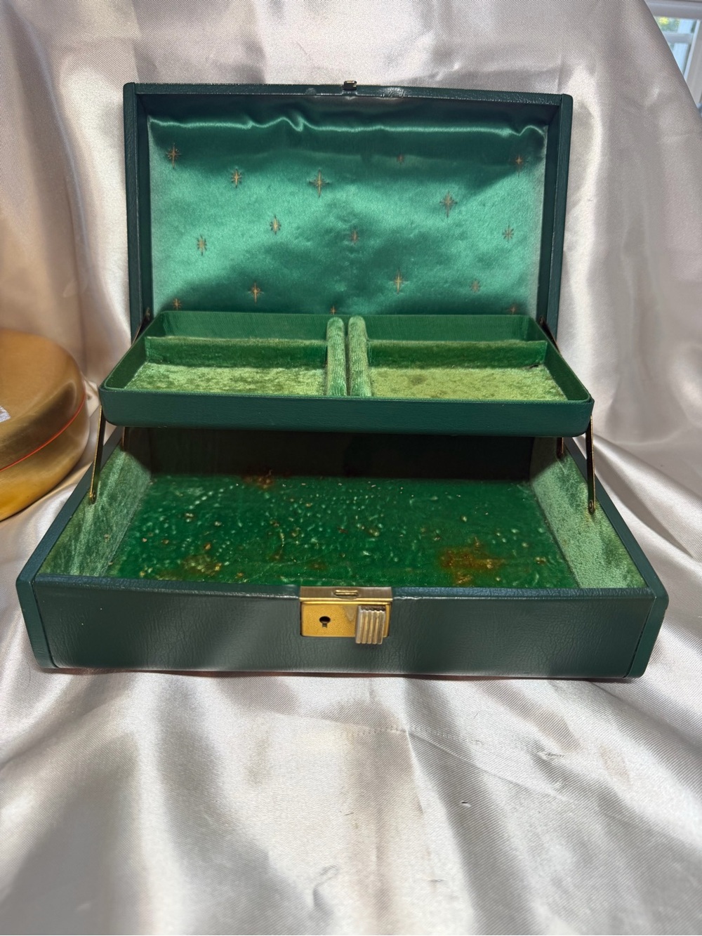 Vintage Farrington "Texol" Green & Gold Jewelry Box